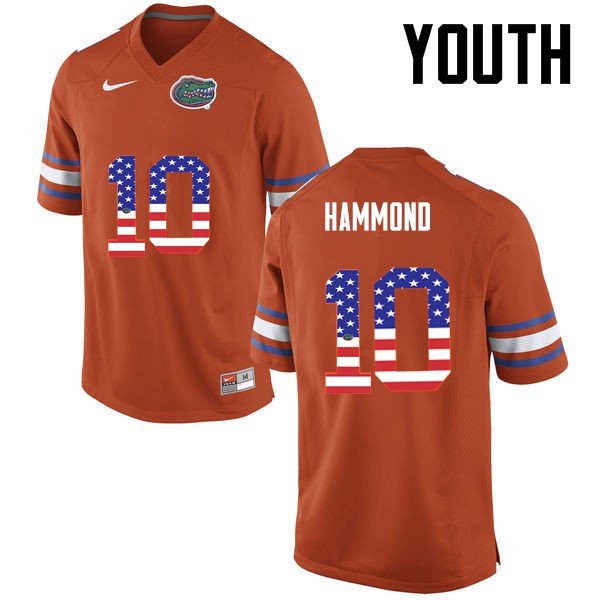 Florida Gators Youth #10 Josh Hammond College Football Jersey USA Flag Fashion Orange
